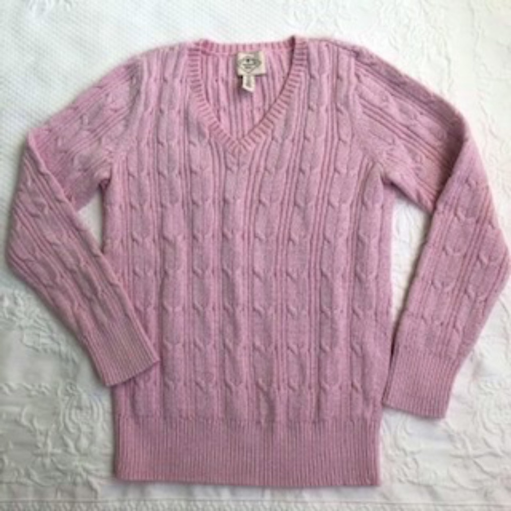 St. John's Bay, Pink/Silver Threads, V-Neck, Cable Knit, Long Sleeved Sweater